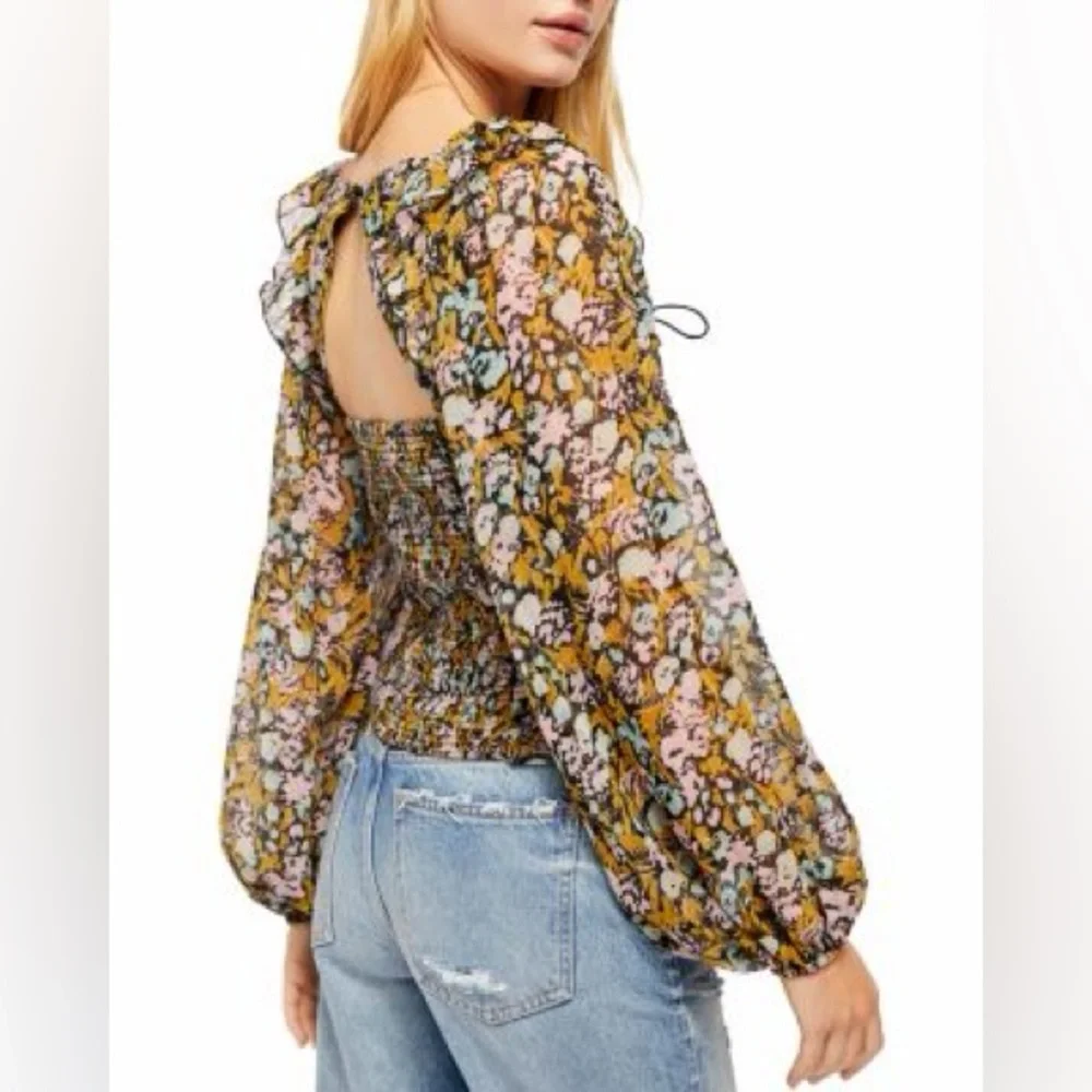 Free People Mabel Printed Smocked Long Sleeve Top - Picture 2 of 6